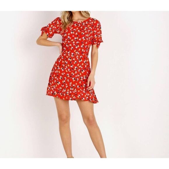 Faithfull the Brand Daphne red Floral Dress sz 2 - Picture 1 of 6